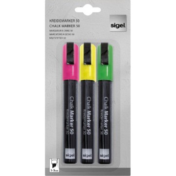 Sigel GL182 Chalk Marker 50 Chisel Tip 3'S (Pink, Green, Yellow)